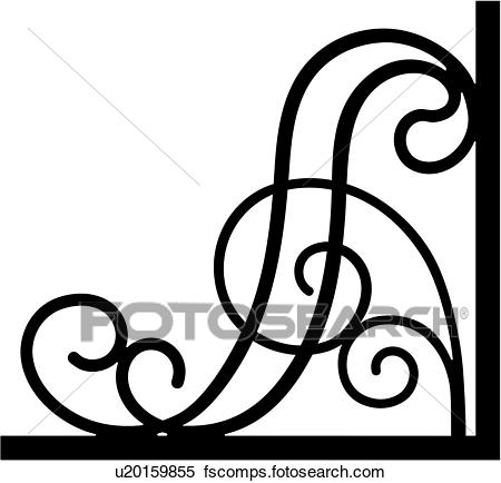 450x434 Clipart Of , Border, Bracket, Corner, Iron, Scroll, Wrought