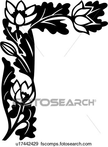 345x470 Clip Art Of , Border, Corner, Floral, Lily, U17442429