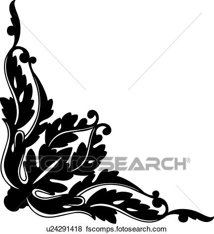 431x470 Clip Art Of , Antique, Border, Corner, Flourish, Flourishes