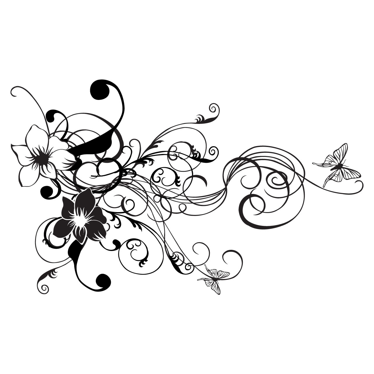 1280x1280 Flowers Swirls And Vines With Butterfly Corner Decorative Wall