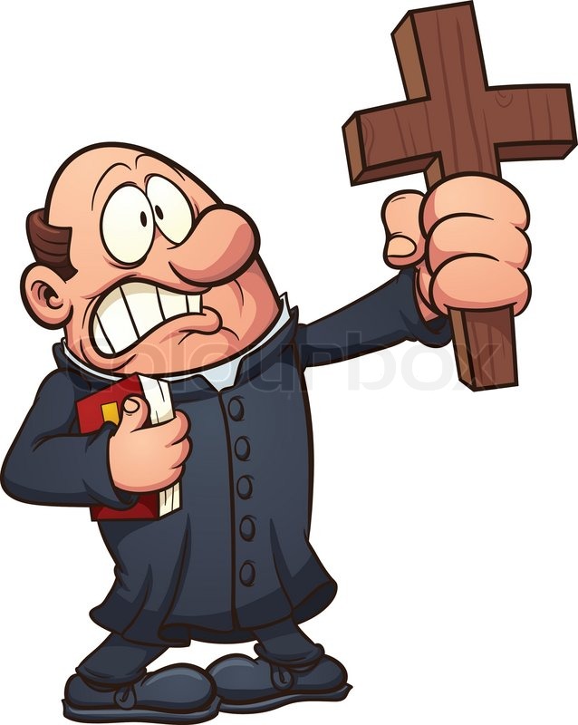 638x800 Cartoon Priest Holding A Big Cross. Vector Clip Art Illustration