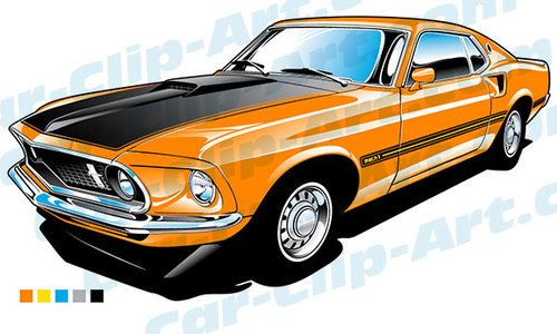 500x300 1969 Ford Mustang Mach 1 Vector Clip Art Clip Art, Ford Mustang