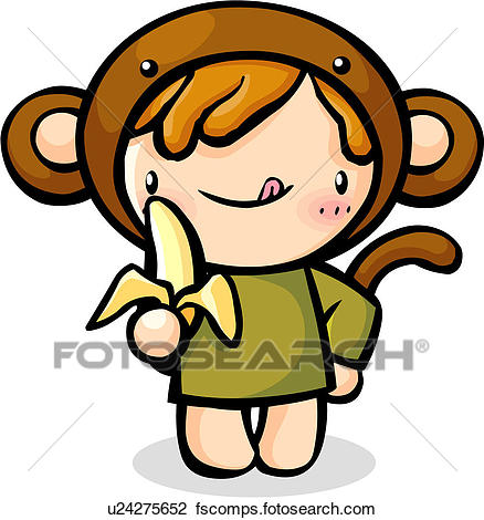 438x470 Clip Art Of Little Girl In Monkey Costume U24275652