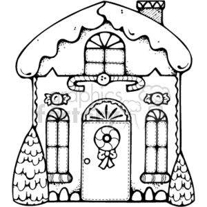 300x300 Royalty Free Black And White Gingerbread House With An Icing Roof