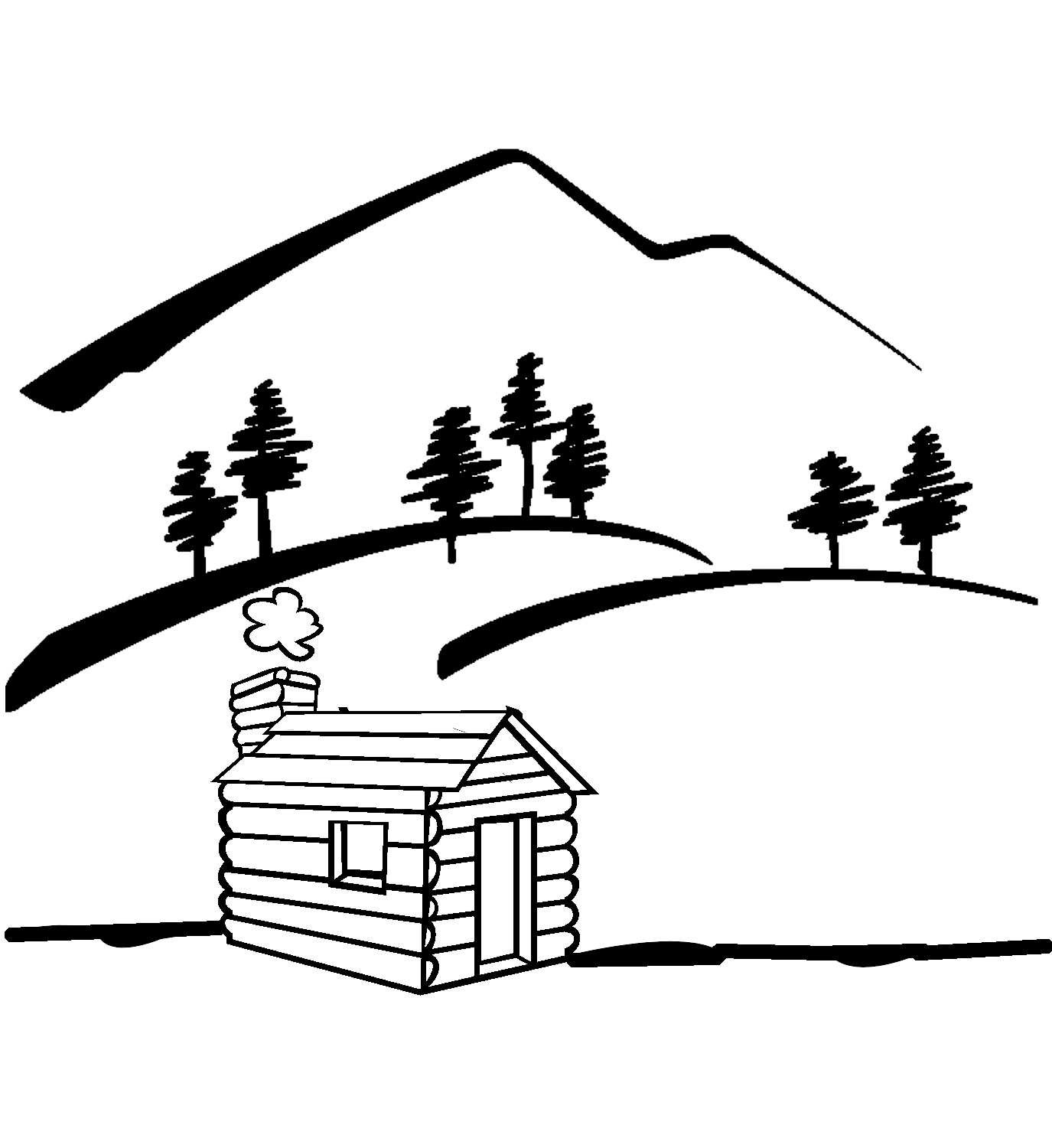 1375x1500 Clip Art Black And White Log Cabin Clipart
