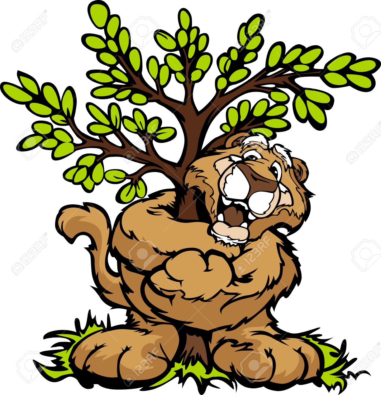 1254x1300 Tree Hugger Mountain Lion Or Cougar Cartoon Illustration Royalty