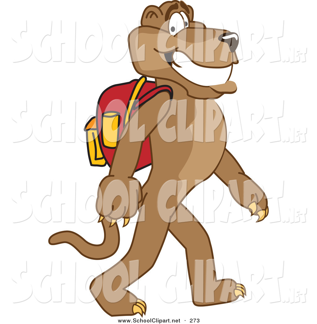 1024x1044 Clip Art Of A Grinning Cougar Mascot Character Walking To School