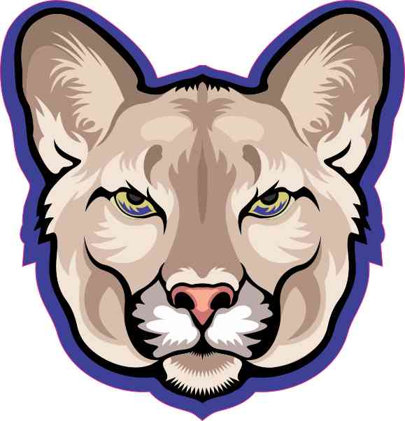 579x602 3.75in X 4in Blue Cougar Head Mascot Sticker Vinyl School Bumper