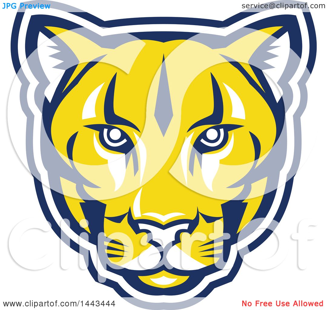 1080x1024 Clipart Of A Retro Yellow Blue And White Puma Cougar Mountain Lion