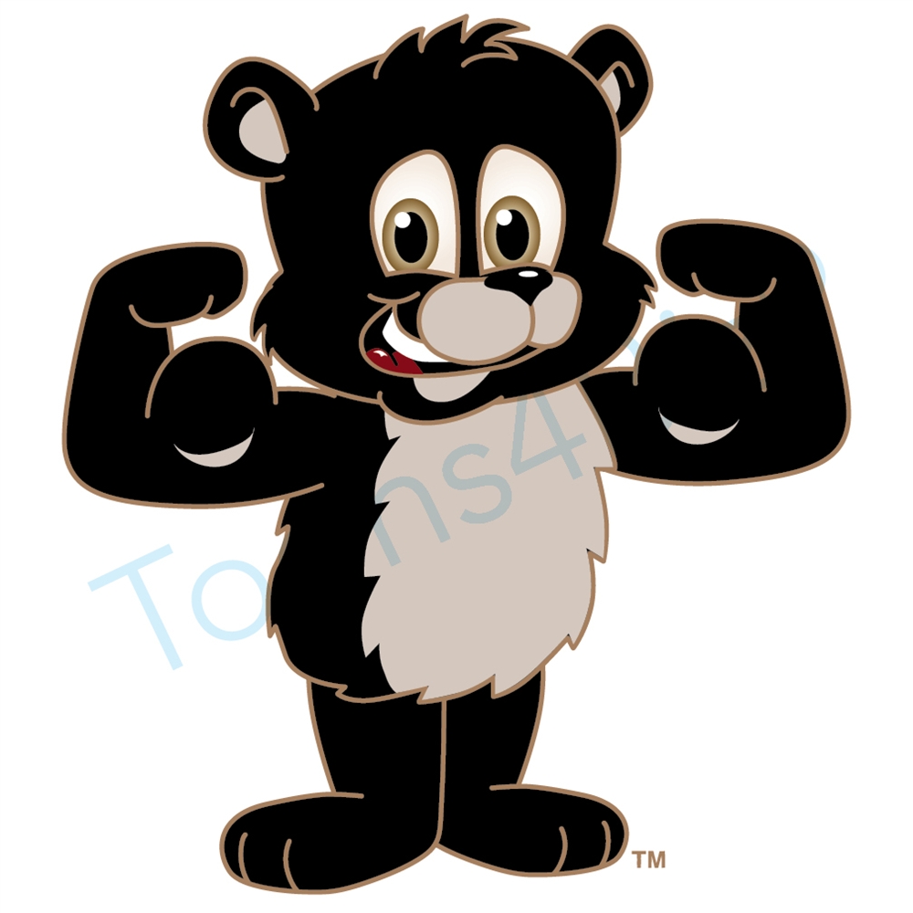 1000x1000 Black Bear Mascot Flexing Muscles Clip Art Clip Art