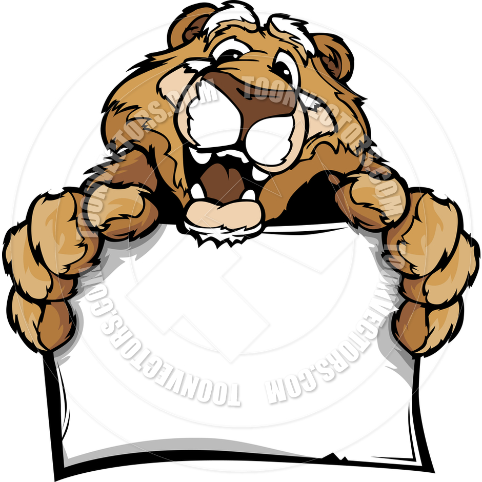 940x940 Cartoon Vector Image Of A Happy Cute Cougar Mascot Holding Sign By