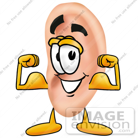 450x450 Clip Art Graphic Of A Human Ear Cartoon Character Flexing His Arm
