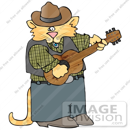 450x450 Orange Cowboy Cat Playing Country Music With A Guitar Clipart