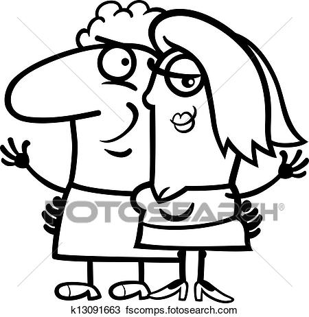 450x462 Clipart Of Black And White Happy Couple Cartoon K13091663