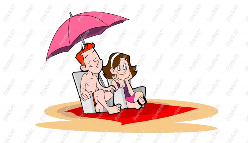 800x461 Beach Couple Tanning Character Clip Art