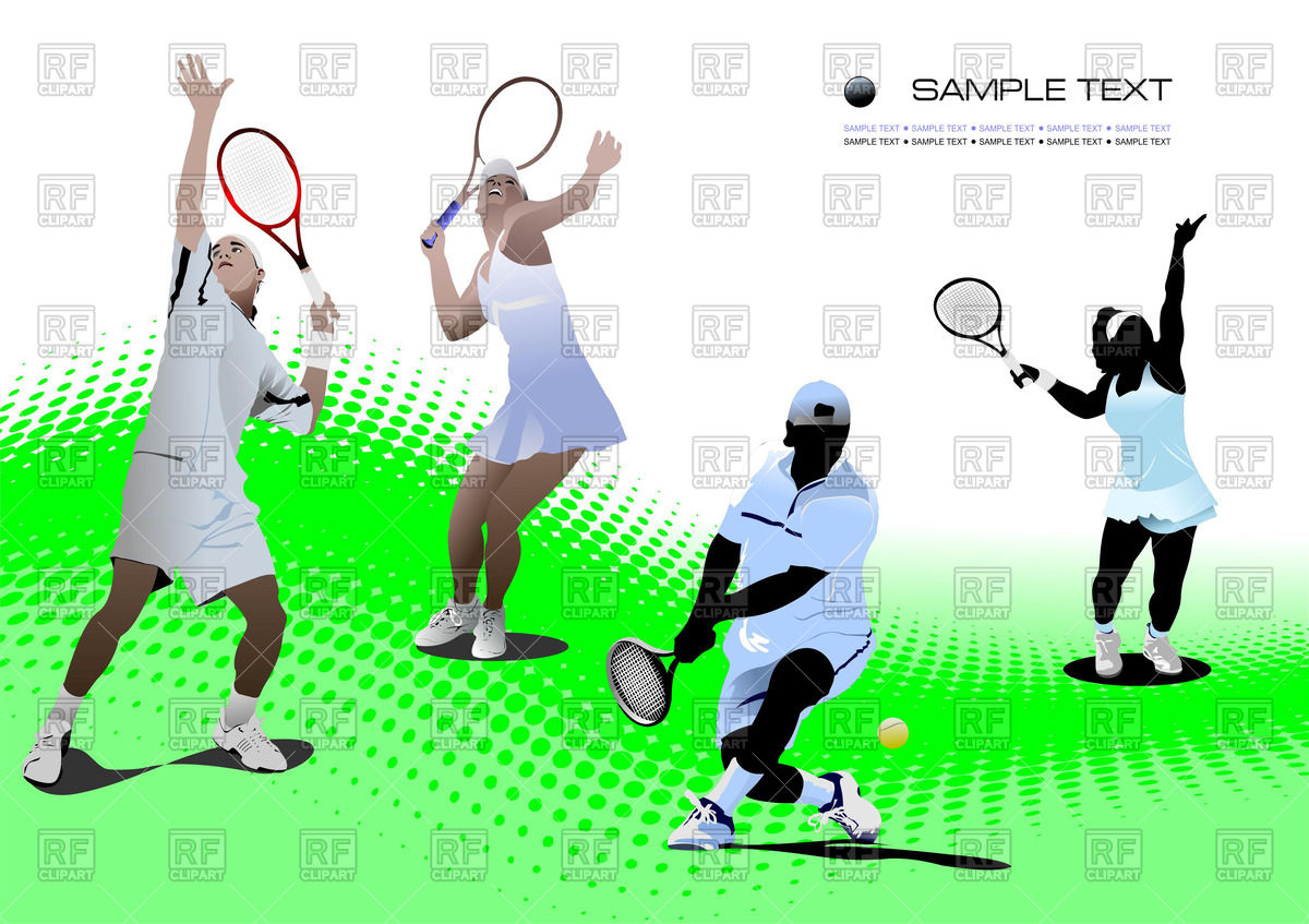 1200x847 Tennis Players On Tennis Court Royalty Free Vector Clip Art Image