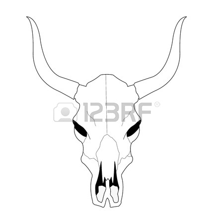 429x450 Wild West Cow Skull With Horns. Black And White Vector Clip Art