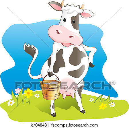 450x446 Clipart Of Funny Cow Carry Wooden Milk Pail K7048431