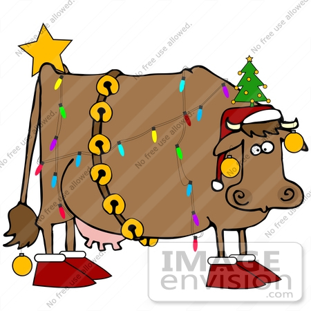 450x450 Clip Art Graphic Of A Christmas Cow Decorated Like A Tree