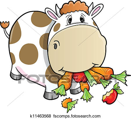 450x408 Clip Art Of Cute Farm Cow Eating Vegetables K11463568