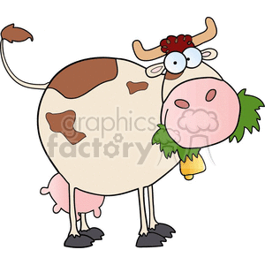 300x300 Royalty Free Cartoon Cow Eating Grass 383351 Vector Clip Art Image