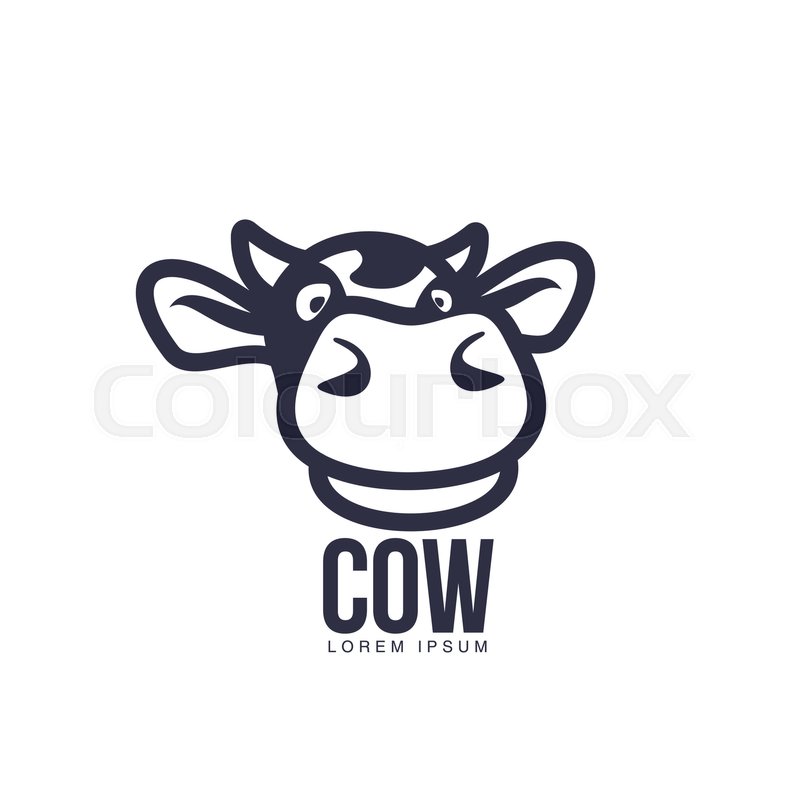 800x800 Funny Cow Head Logo Template, Cartoon Vector Illustration On White