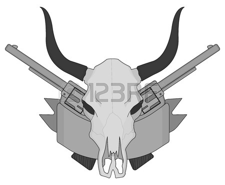 450x371 Wild West Cow Skull With Horns. Black And White Vector Clip Art