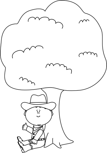350x500 Black And White Cowboy Sitting Under A Tree Clip Art