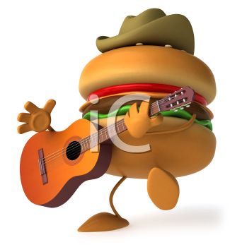 342x350 3d Hamburger Playing Guitar Wearing A Cowboy Hat