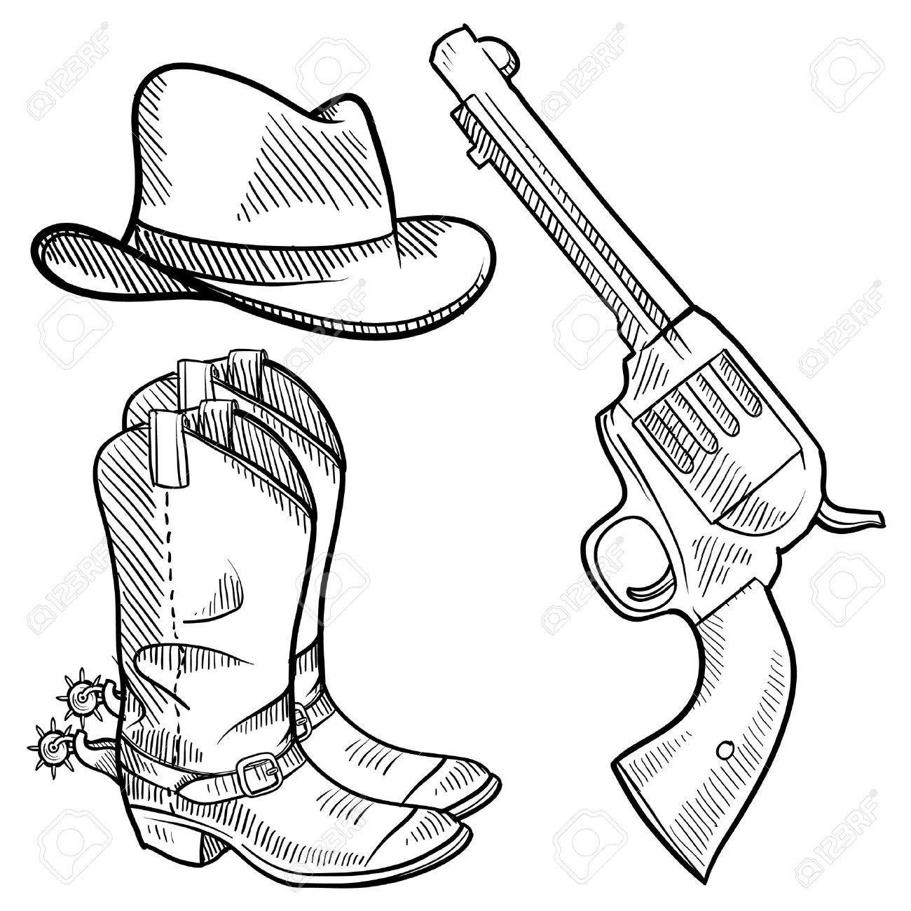 1300x1300 Doodle Style Cowboy Objects Illustration In Vector Format