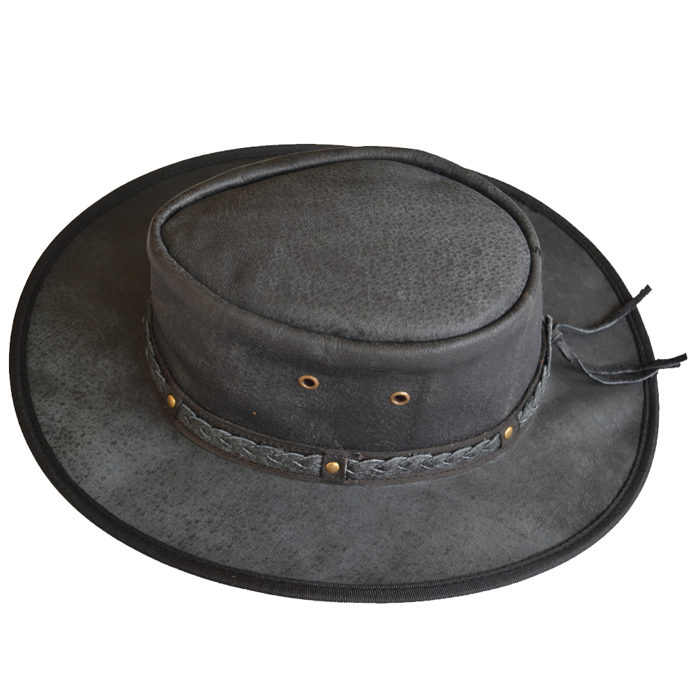 1000x1000 Cowboy Hat Flexible Brim Western Style Leather Black