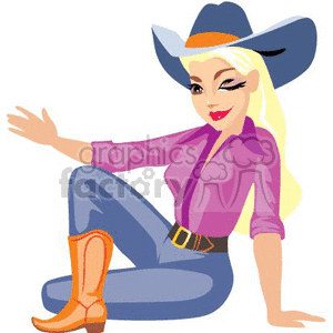 300x300 Royalty Free A Cowgirl With A Big Hat And A Purple Shirt Sitting