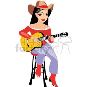 300x300 Royalty Free Cowgirl Wearing Red Shirtnd Boots Sitting On