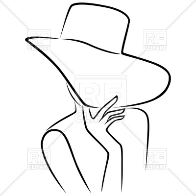 400x400 Lady In Hat With Wide Brim That Hides Face, Outline Royalty Free