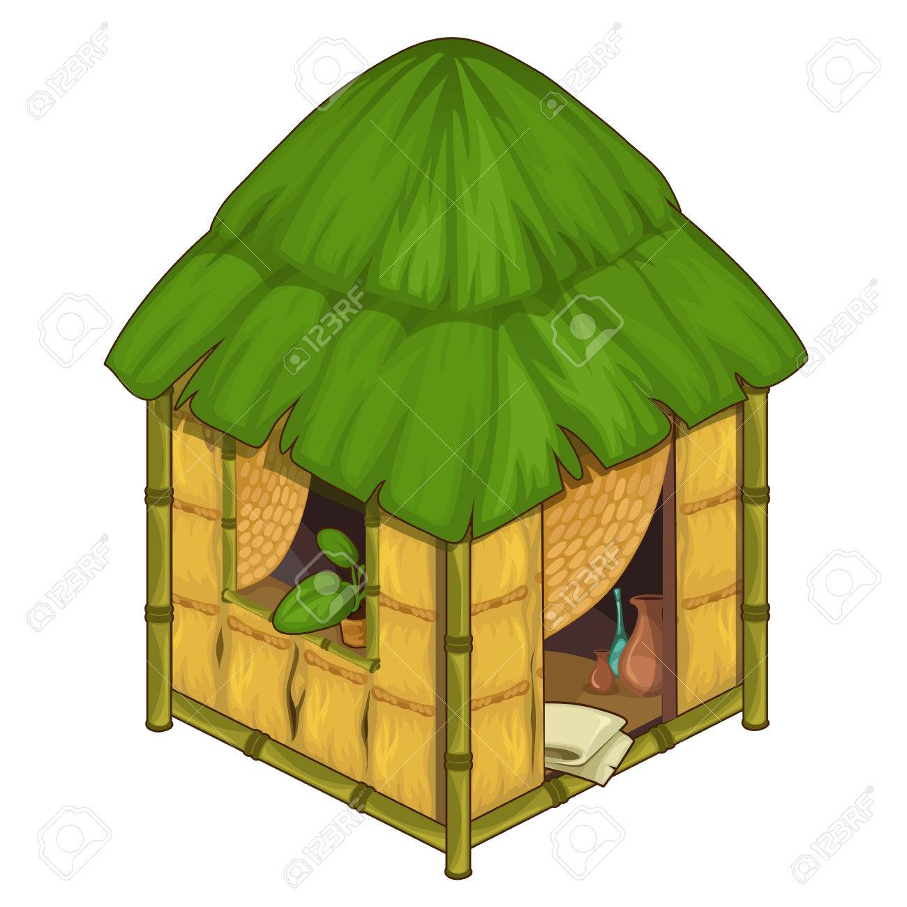 1300x1300 Cozy House Made Of Bamboond Straw. Vector Illustration On