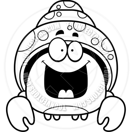 460x460 Cartoon Little Hermit Crab Happy (Black And White Line Art) By