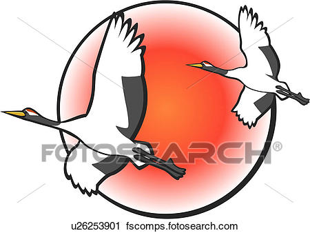 450x338 Clipart Of Bird, Crane, Vertebrate, Animal, Sun, Birds, Japan