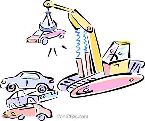 480x400 Magnetic Crane With Car In The Junk Yard Royalty Free Vector Clip