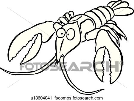 450x340 Clipart Of Illustration, Lineart, Animal, Crawfish, Shellfish
