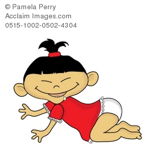 300x300 Art Illustration Of A Cartoon Asian Baby Girl Crawling