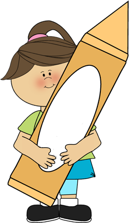 261x450 Girl Holding A Big Crayon Clip Art