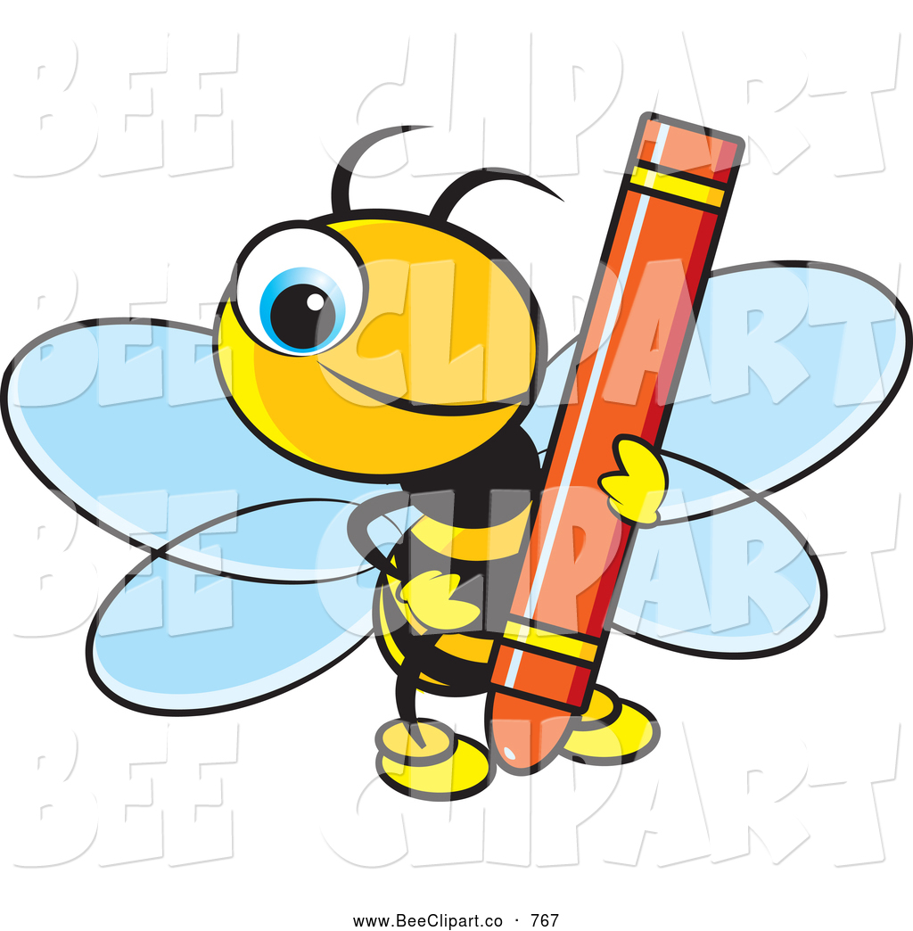 1024x1044 Vector Clip Art Of A Smiling Cute Bee Holding A Red Crayon By Lal
