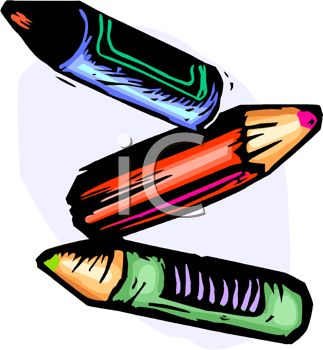 323x350 Picture Of Three Coloured Crayons On A White Backgound In A Vector
