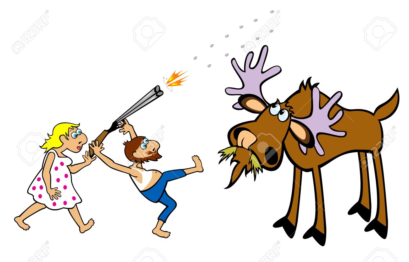 1300x833 Crazy Aged Man Hunting Moose,cartoon Illustration Isolated