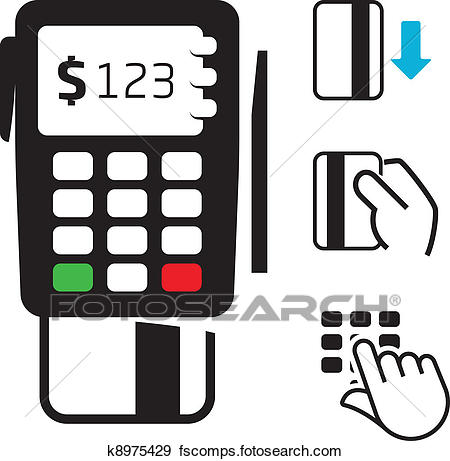 450x461 Clip Art Of Pos Terminal And Credit Card Icons K8975429