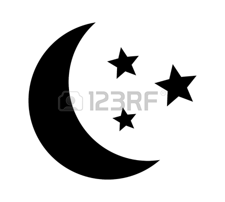 450x405 Crescent Moon With Stars At Night, Evening Or Nighttime Line