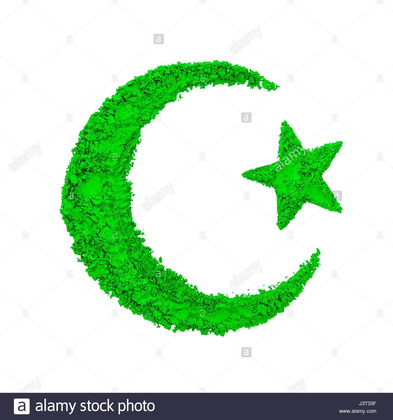 1300x1390 Crescent Moon And Star Of Islam Made With Green Color Powder Stock