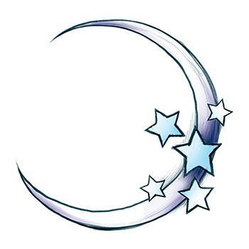 350x350 Blue Stars And Crescent Moon Tattoo Design