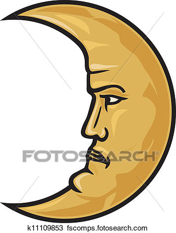 355x470 Clipart Of Crescent Moon Face K11109853