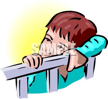 350x321 Clip Art Image Of A Boy Standing Up In His Crib